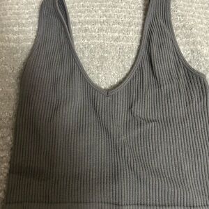 Free People Gray Ribbed Knit Top